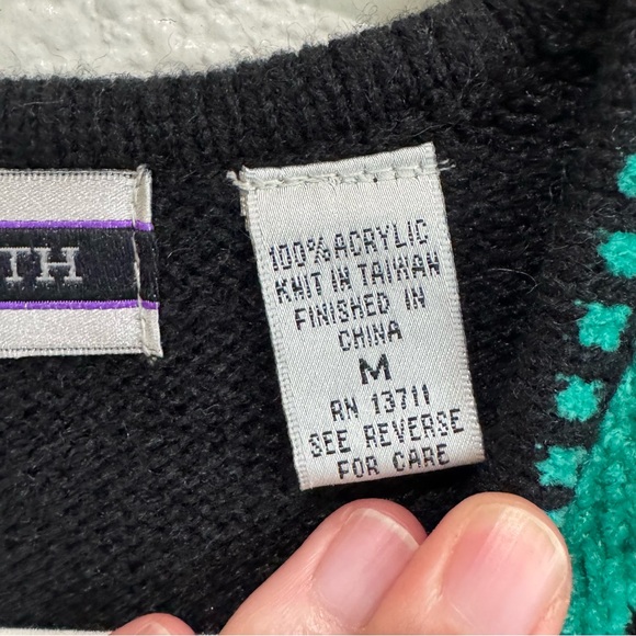 VTG Amanda Smith Chenille Argyle Knit Cardigan Preppy 90s Plaid Teal Old Money - Picture 5 of 8